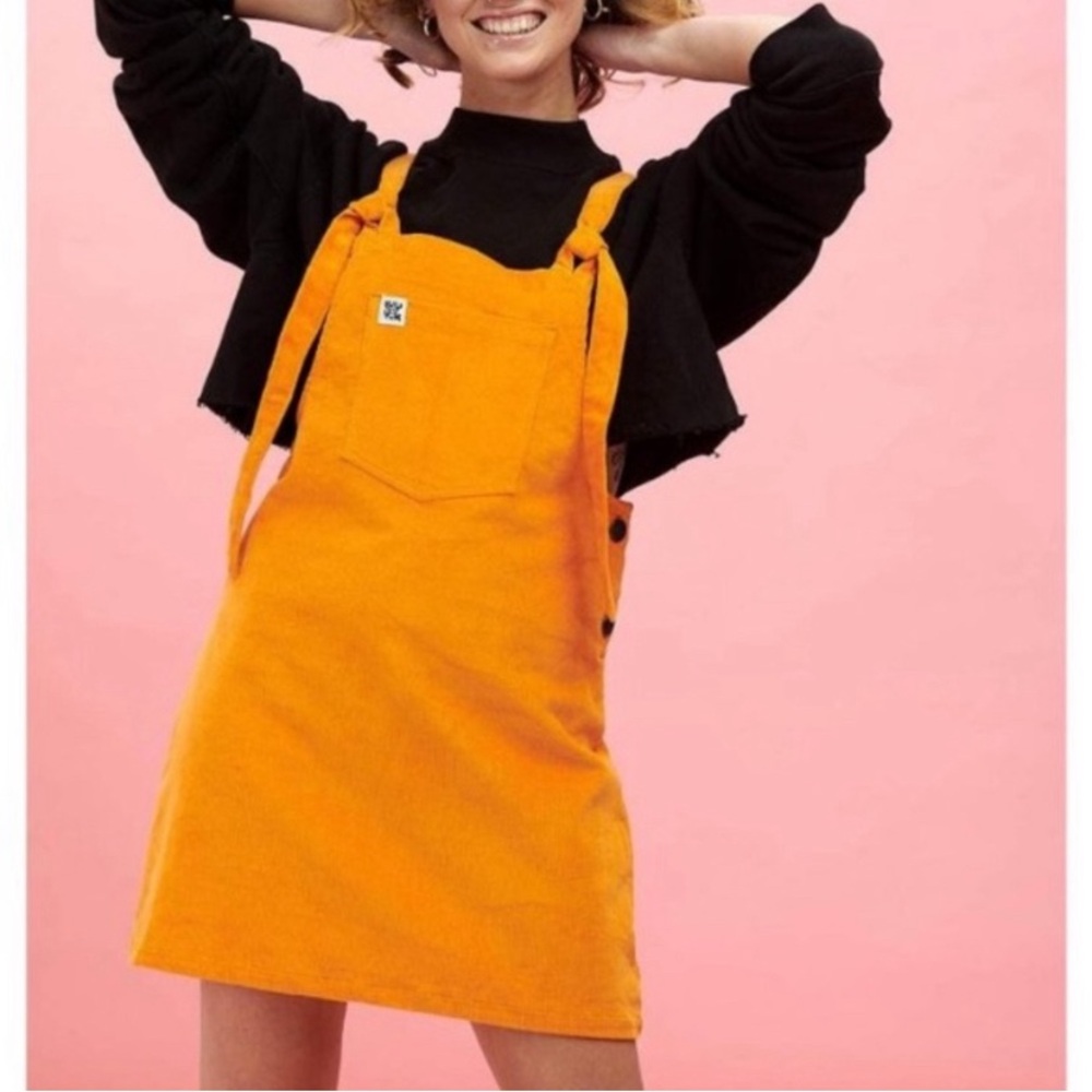 Lucy and Yak Orange Corduroy Pini Mini Overall Style Dress